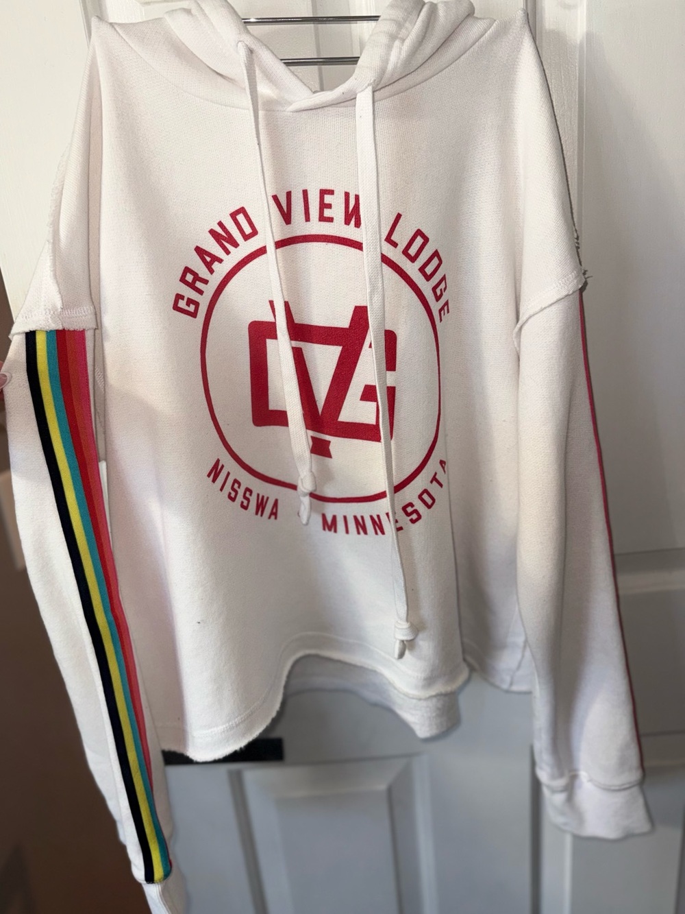 White Pullover Hoodie with Red Logo